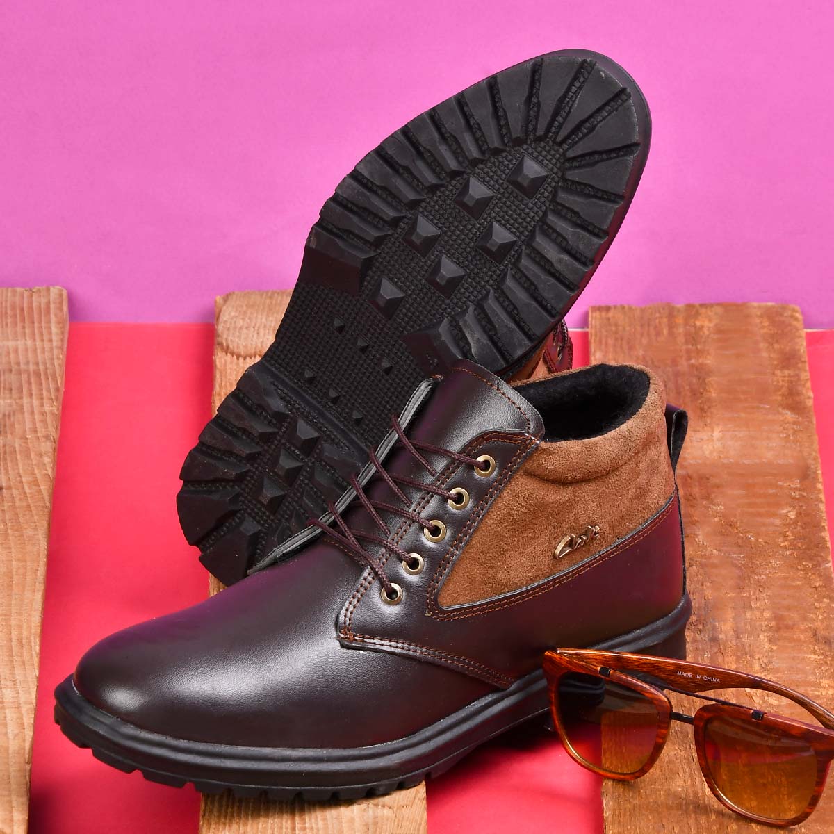 کفش ساقدار مردانه قهوه ای تیره مدل Bonshad