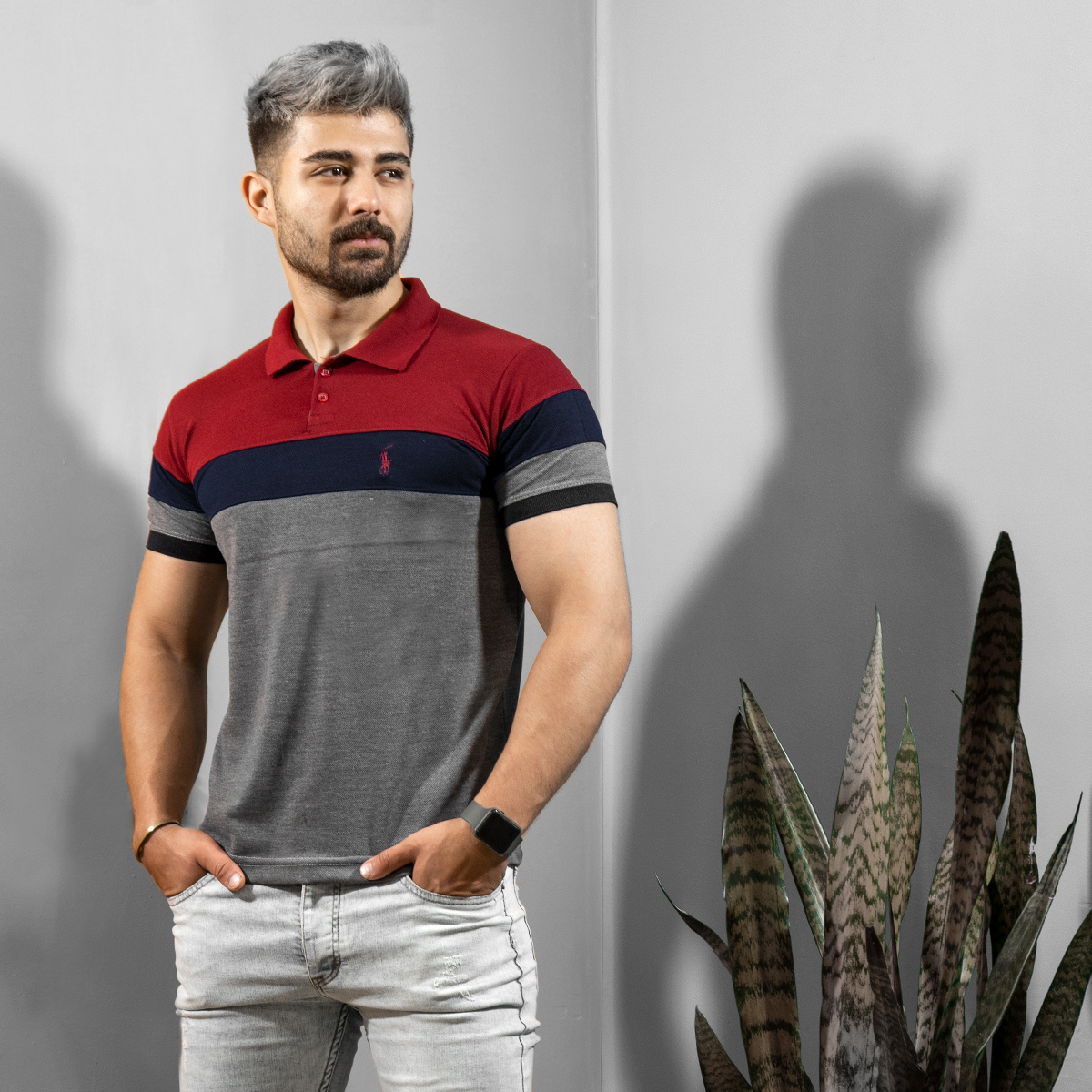 تيشرت مردانه رنگ طوسي زرشكي مدل chian