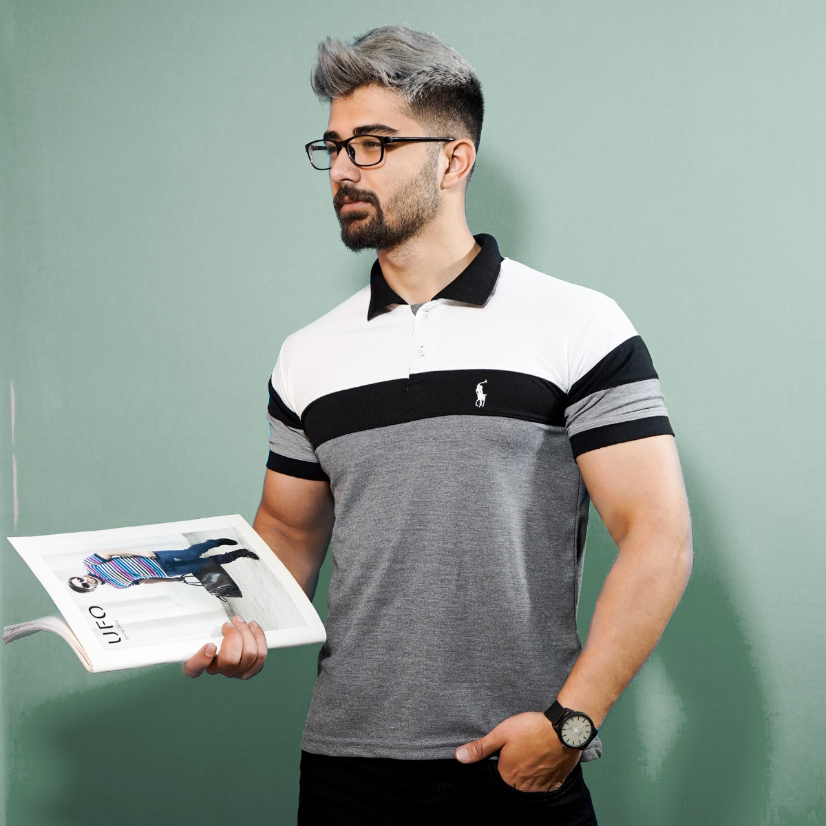 تیشرت مردانه رنگ طوسی سفید مدل chian