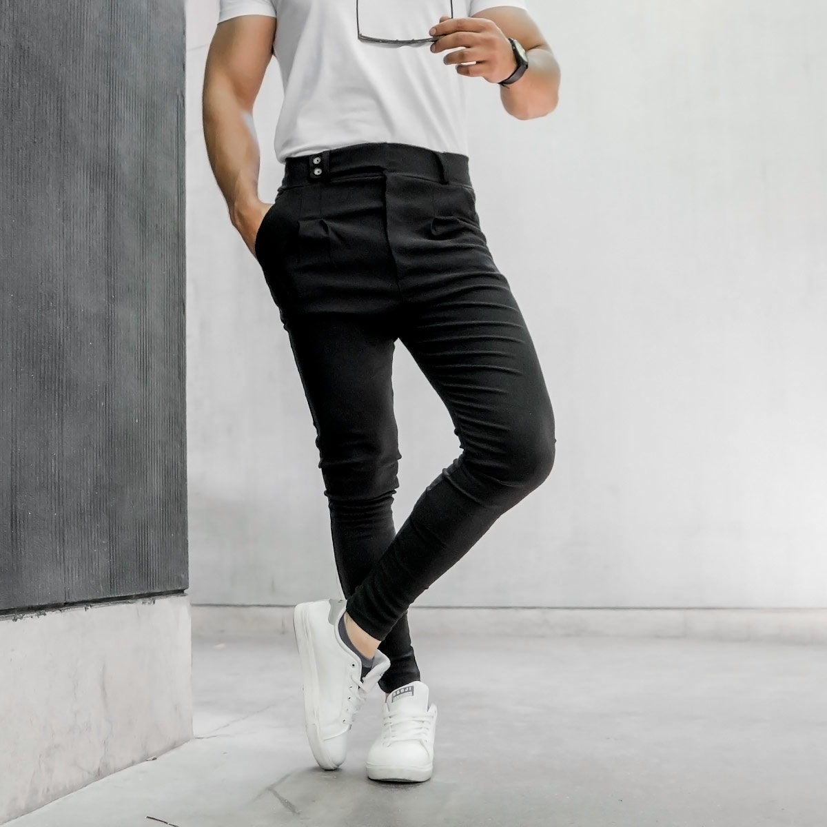 شلوار اسلش کمربندی مشکی مردانه مدل Legans