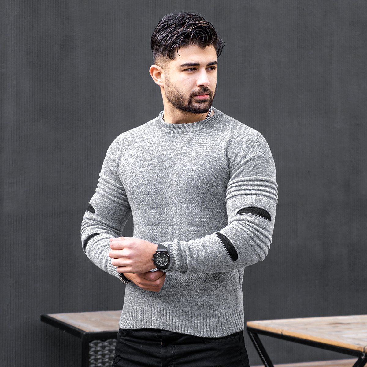 پلیور زاپ دار مردانه طوسی مشکی مدل solan