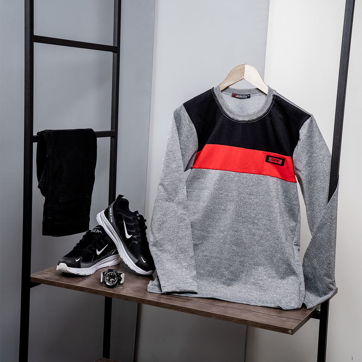 تیشرت پاییزه دوتیکه مشکی قرمز مدل Farhod