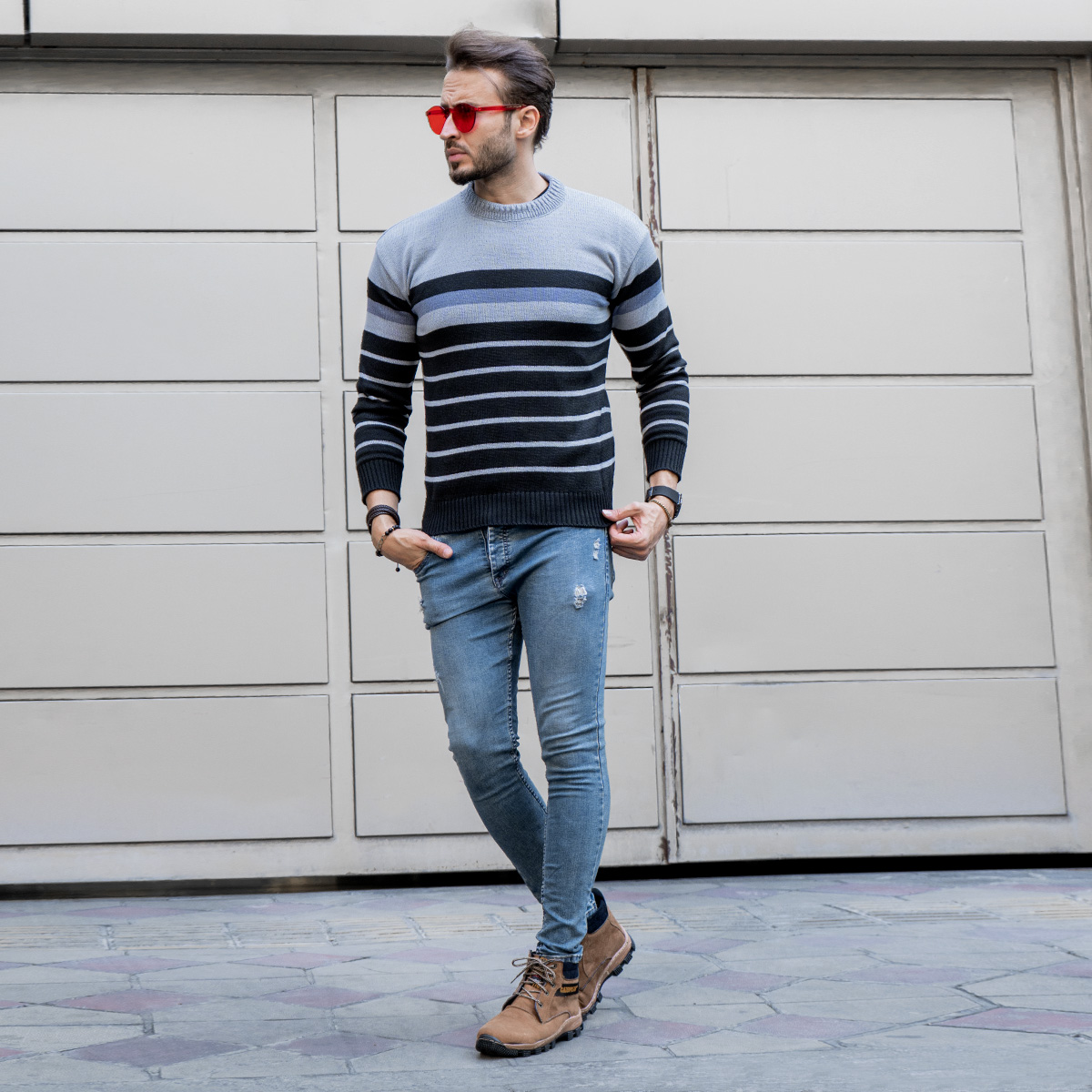 پلیور بافت مشکی طوسی مدلpoyan