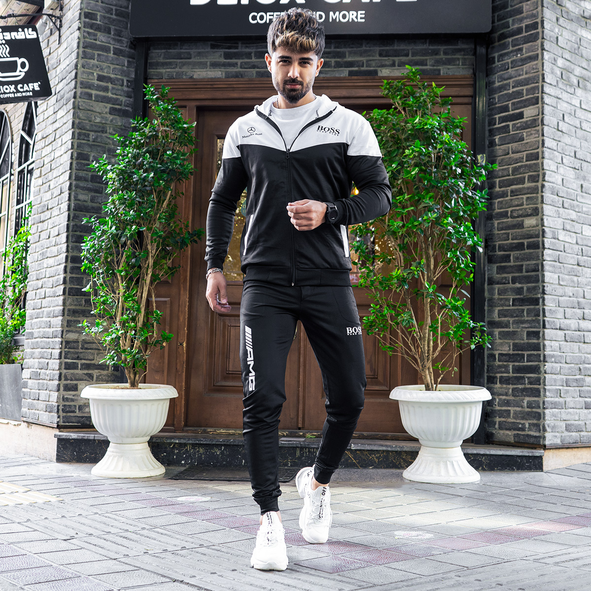 ست سوییشرت شلوار سفید مشکی مردانه مدلBoss