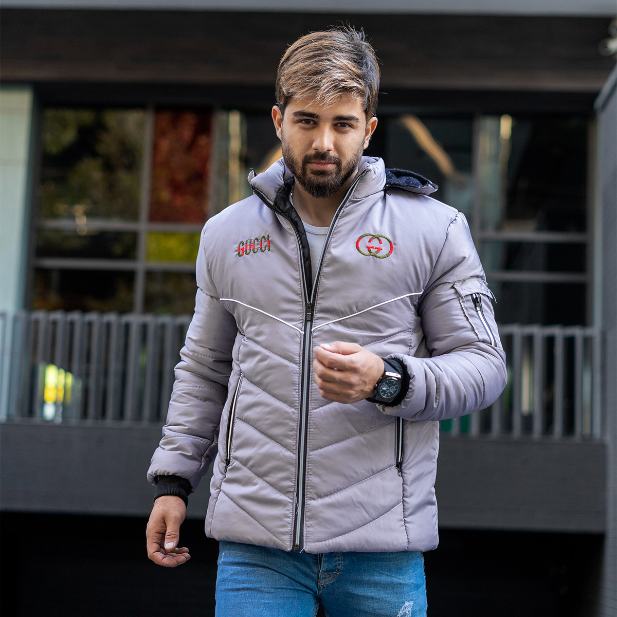 کاپشن مردانه گوچی طوسی مدل D850