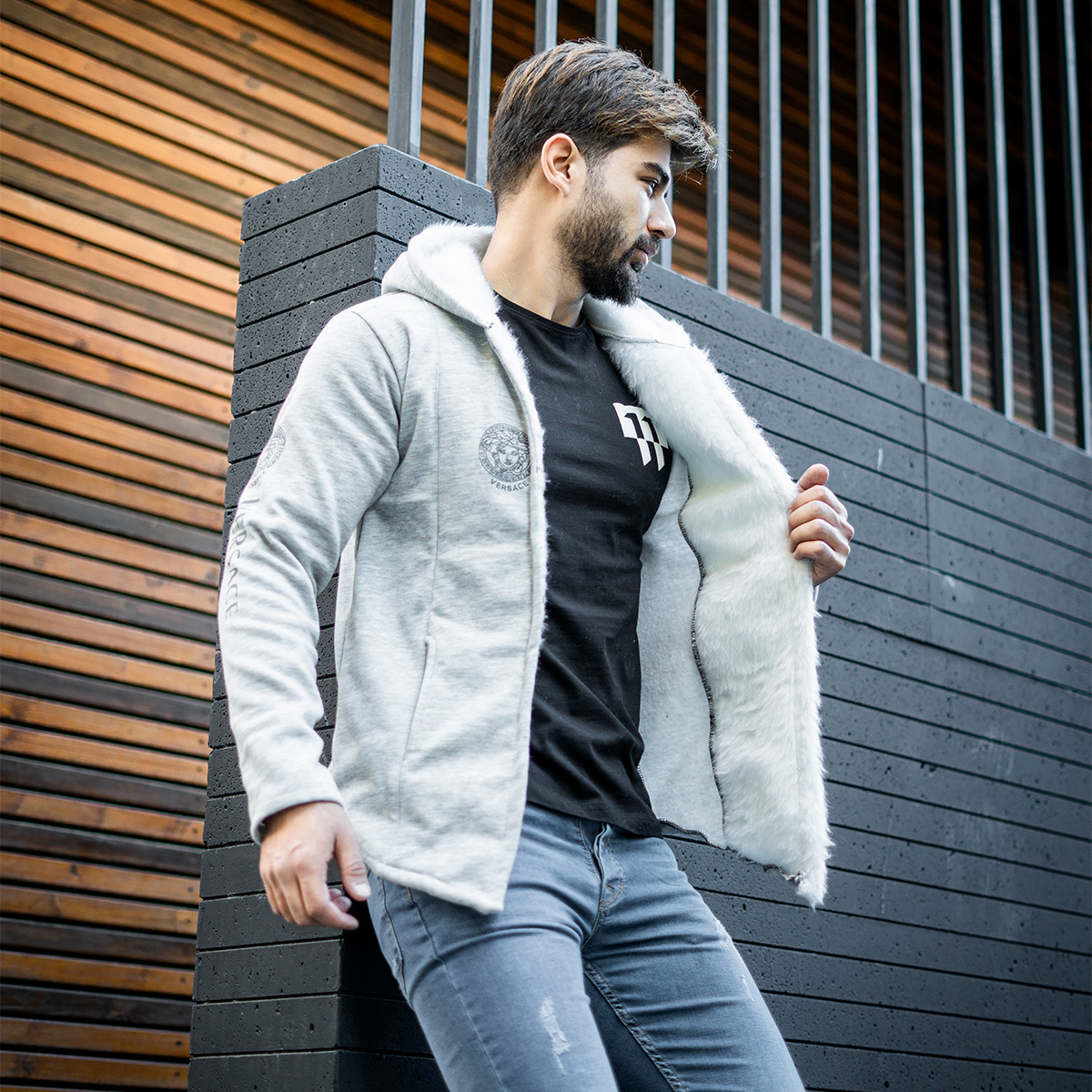 شنل مردانه ورساچه طوسی روشن مدلsogi