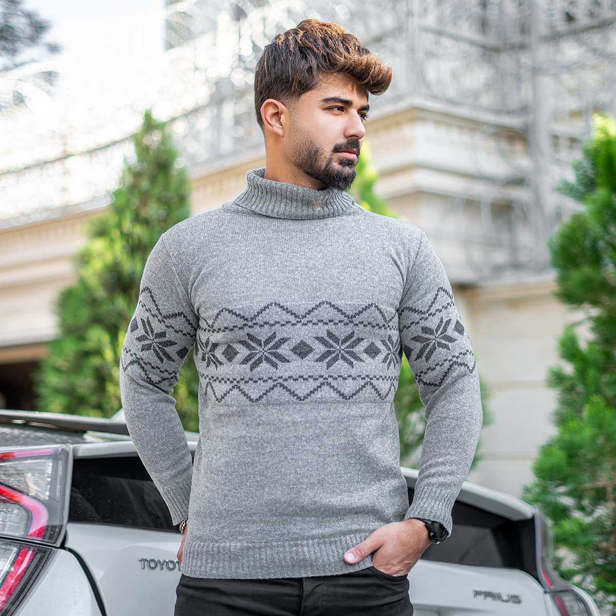 یقه اسکی مردانه طوسی مدل Arja