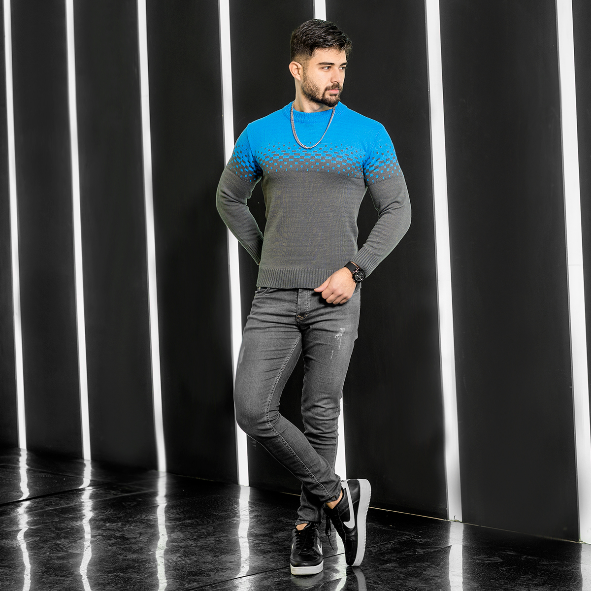 پلیور مشکی آبی مردانه مدلShatel