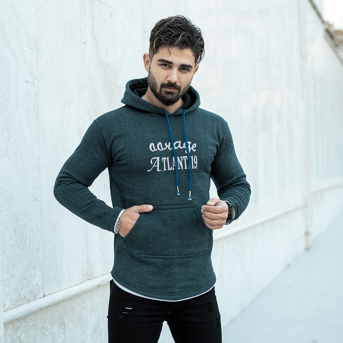 هودی سبز مردانه مدل Atlanti