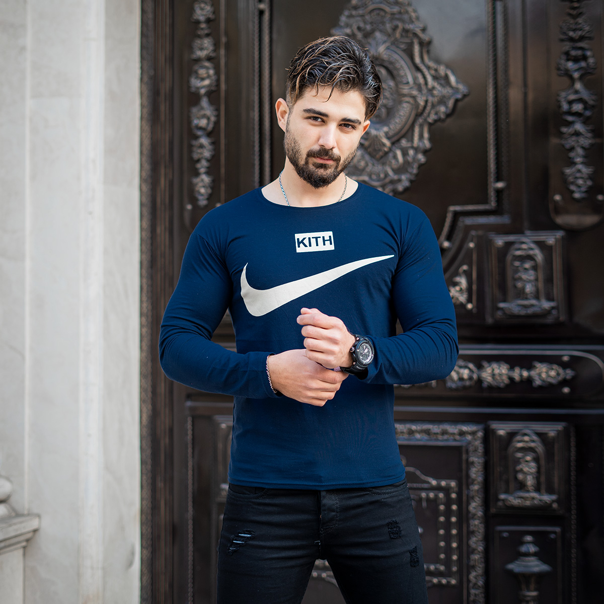 تیشرت آستین بلند مردانه Nike سرمه ای مدل A77