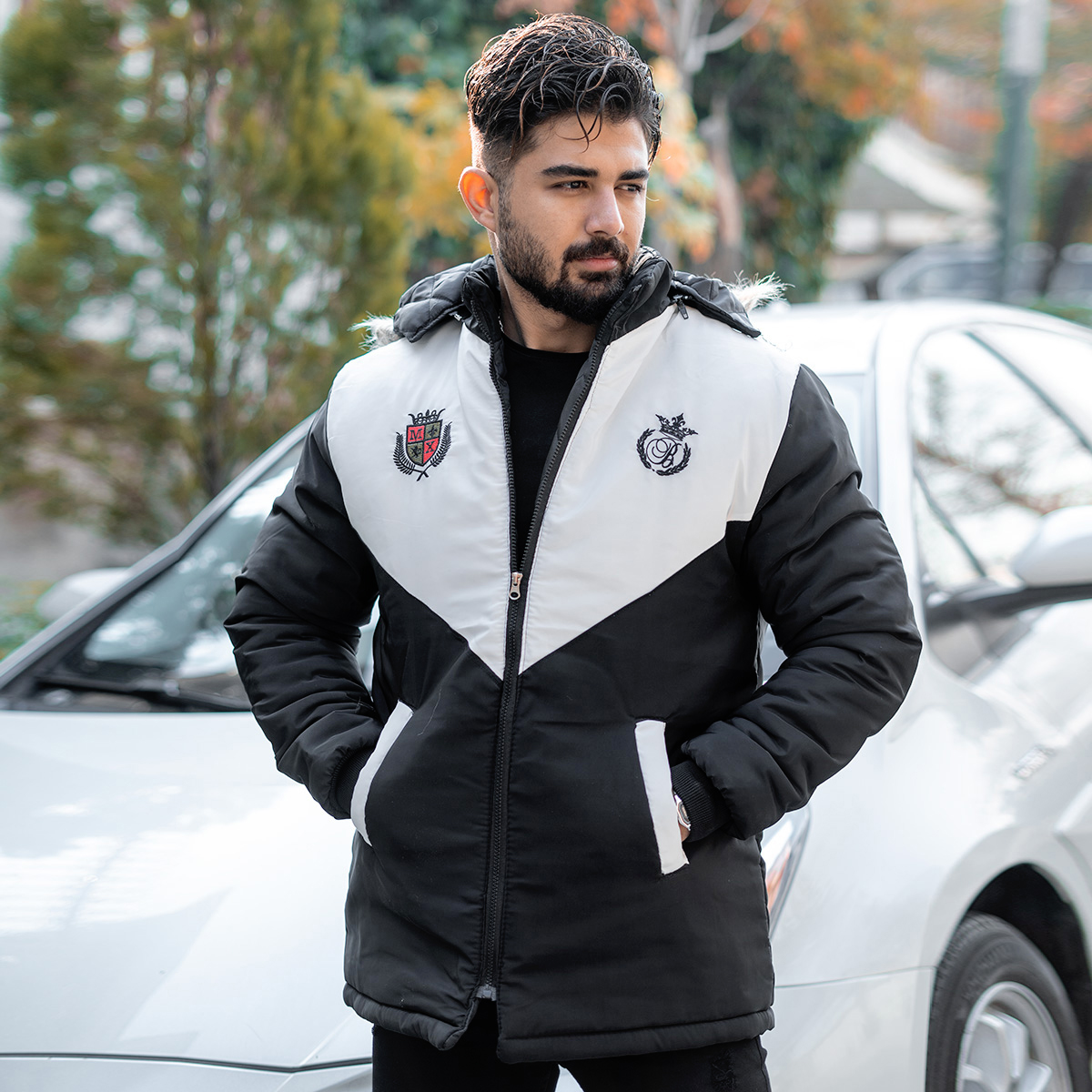 کاپشن مردانه مشکی سفید مدل Arin