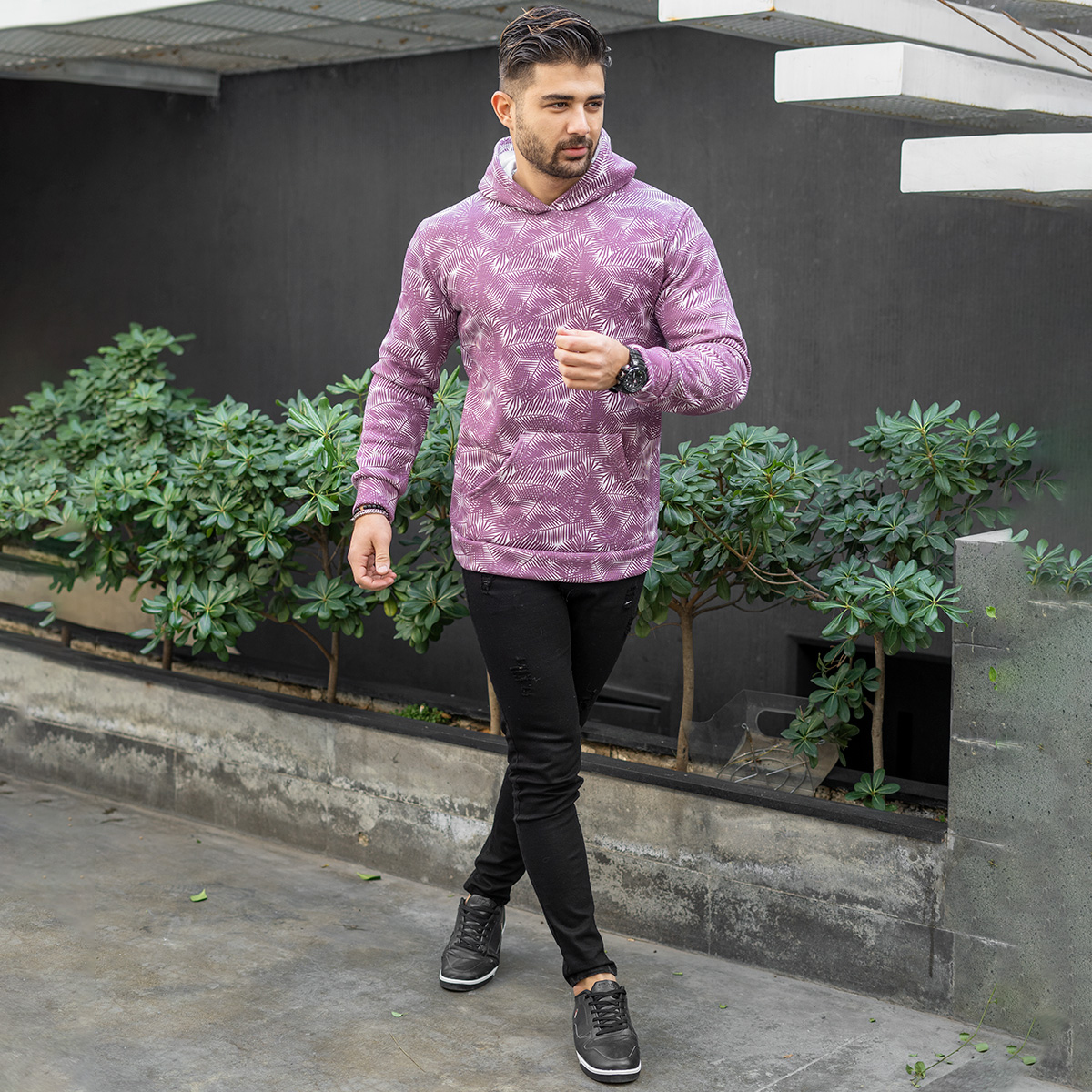 هودی مردانه طرح برگ زرشکی مدل Homan