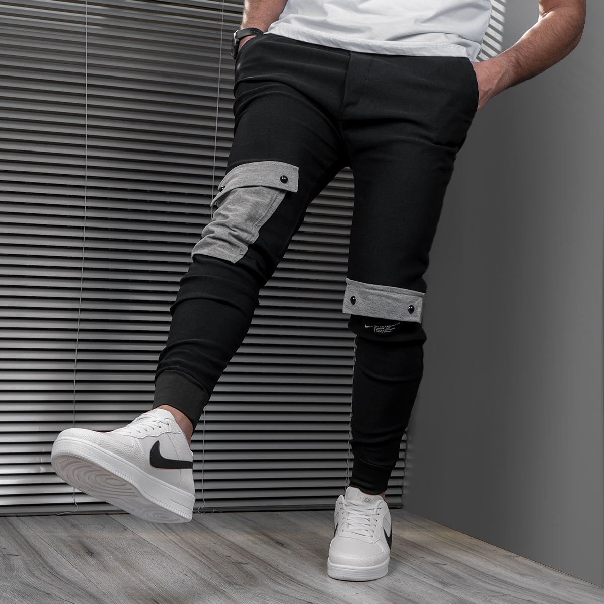 شلوار اسلش مشکی طوسی مردانه مدل Mehrab