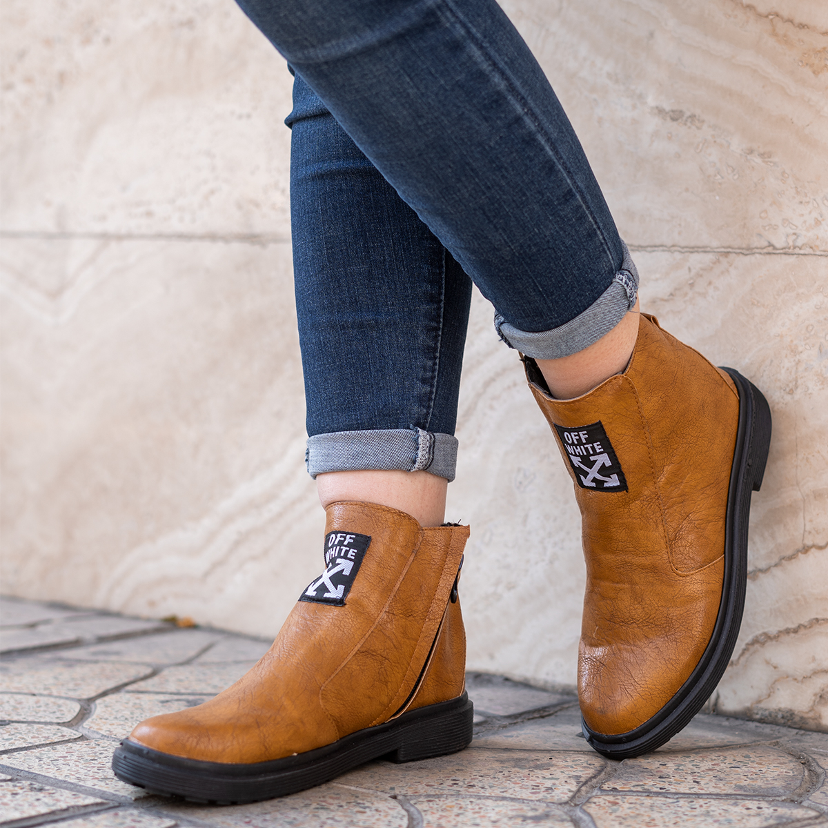 نیم بوت off white دخترانه عسلی مدل Nili