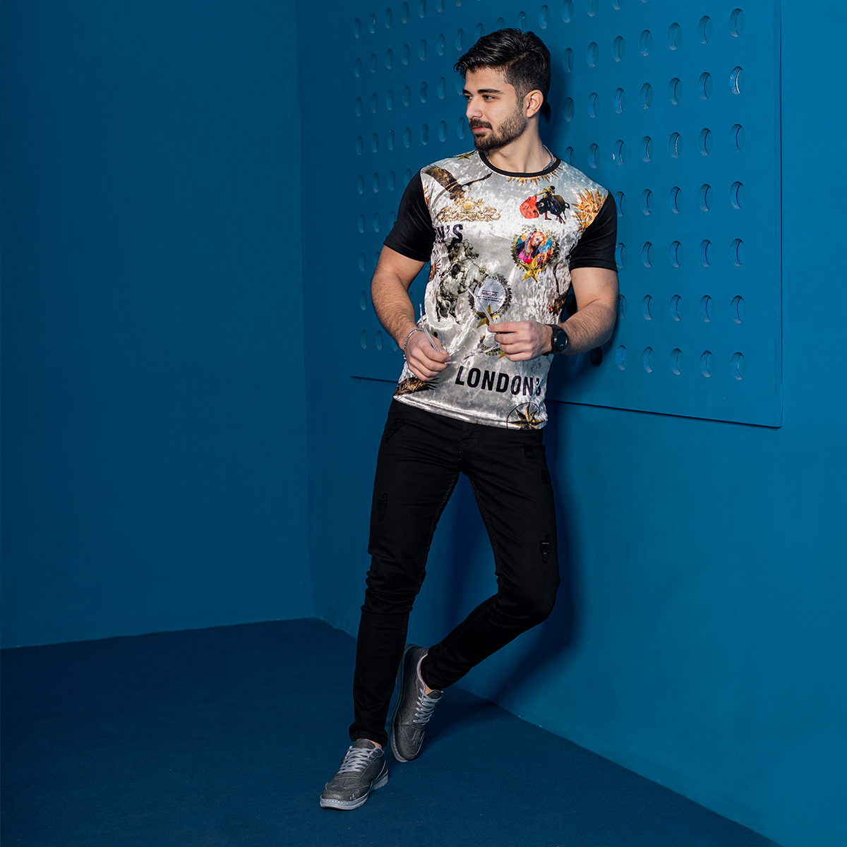 تیشرت مخملی مردانه مدل London