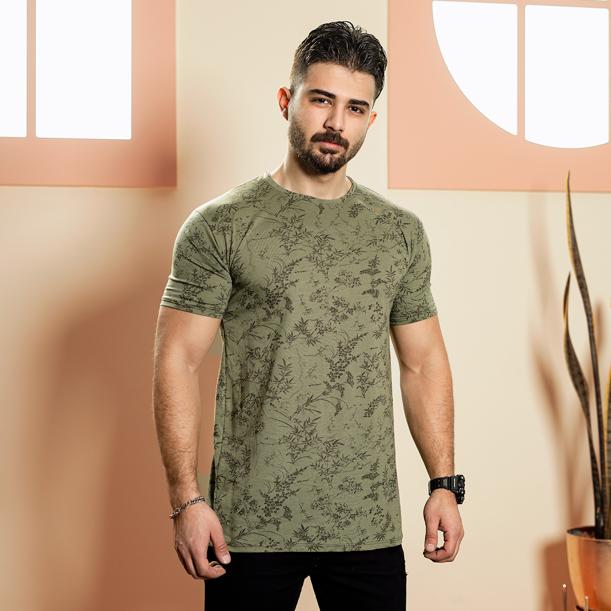 تیشرت مردانه طرح برگ سبز مدل Jeasen