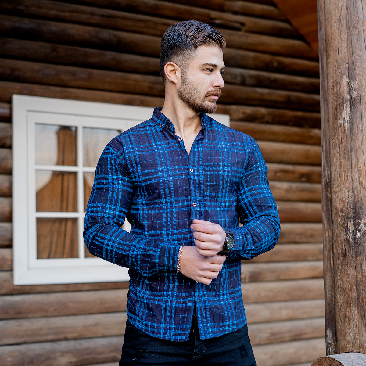 پیراهن چهارخونه مردانه آبی مدل farzam