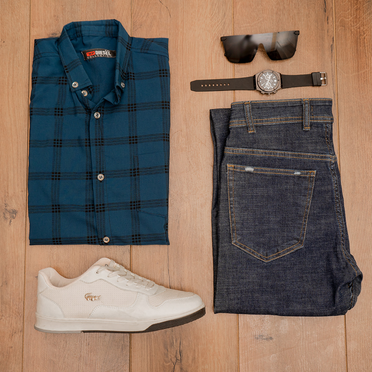 پیراهن مردانه چهارخونه آبی مدل Ravin