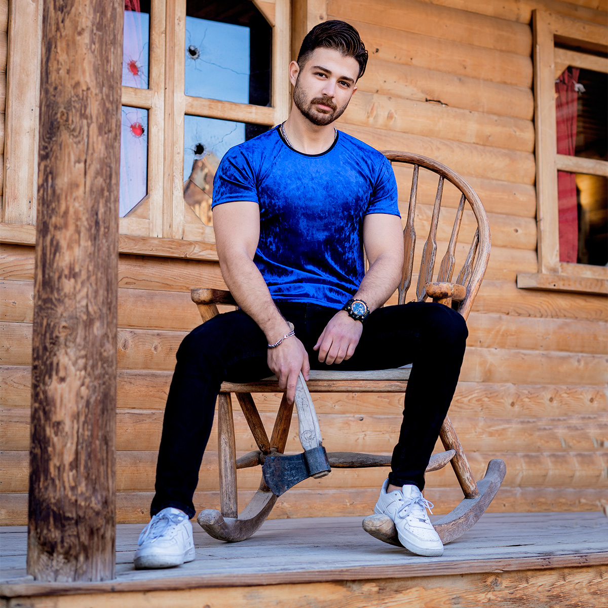 تیشرت مخمل آبی مردانه مدل kevin