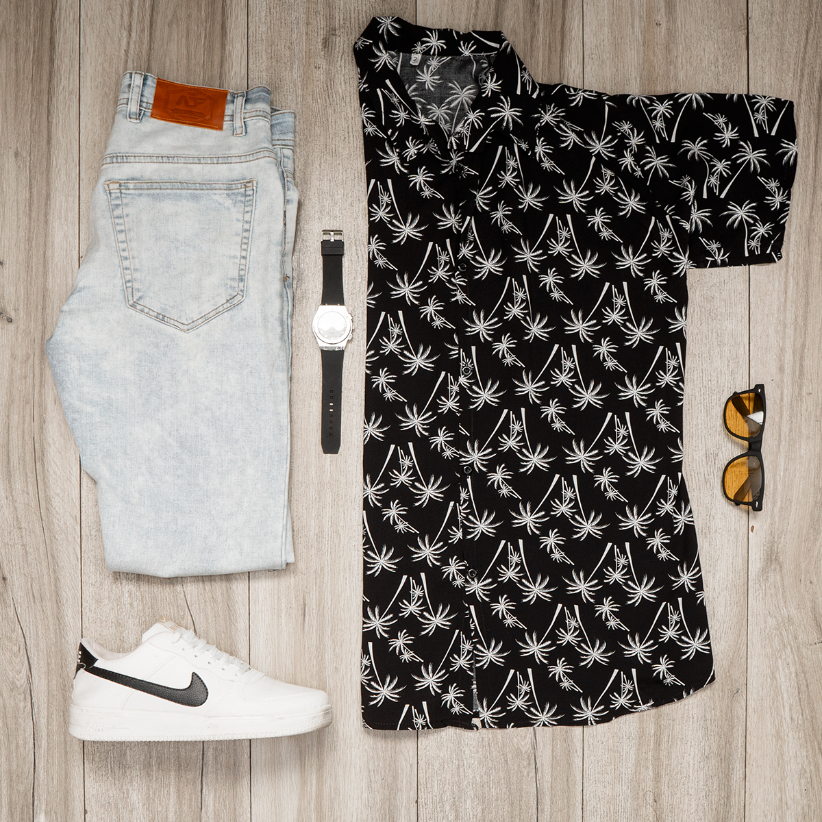 پیراهن هاوایی مردانه مشکی مدل Nanti