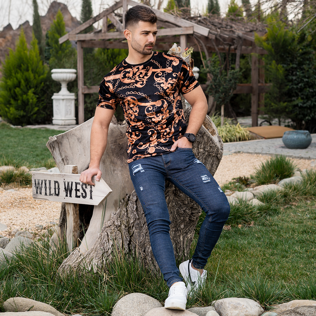 تیشرت مخمل مردانه طرح زنجیر مدلTomas