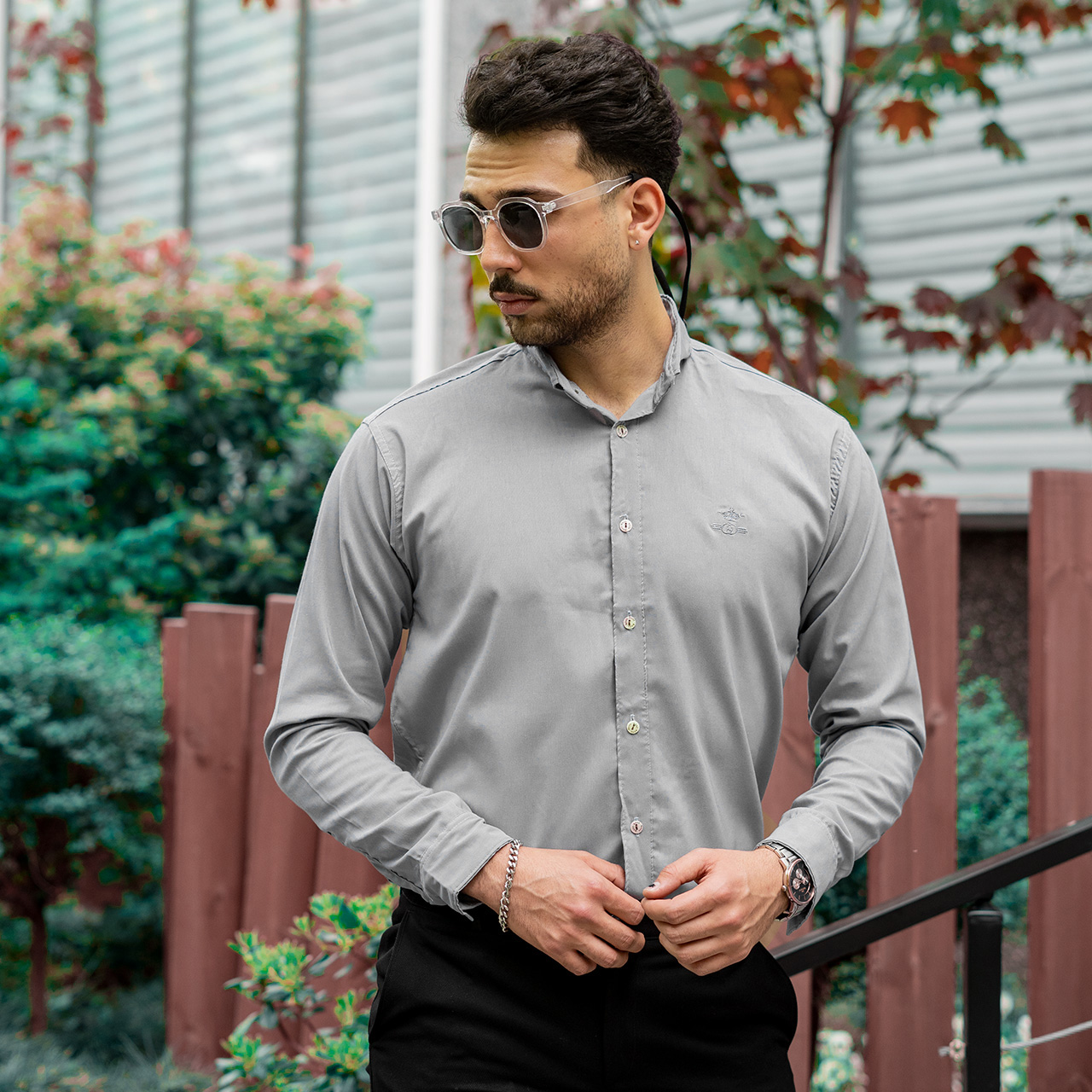 پیراهن طوسی مردانه مدل Yazdan