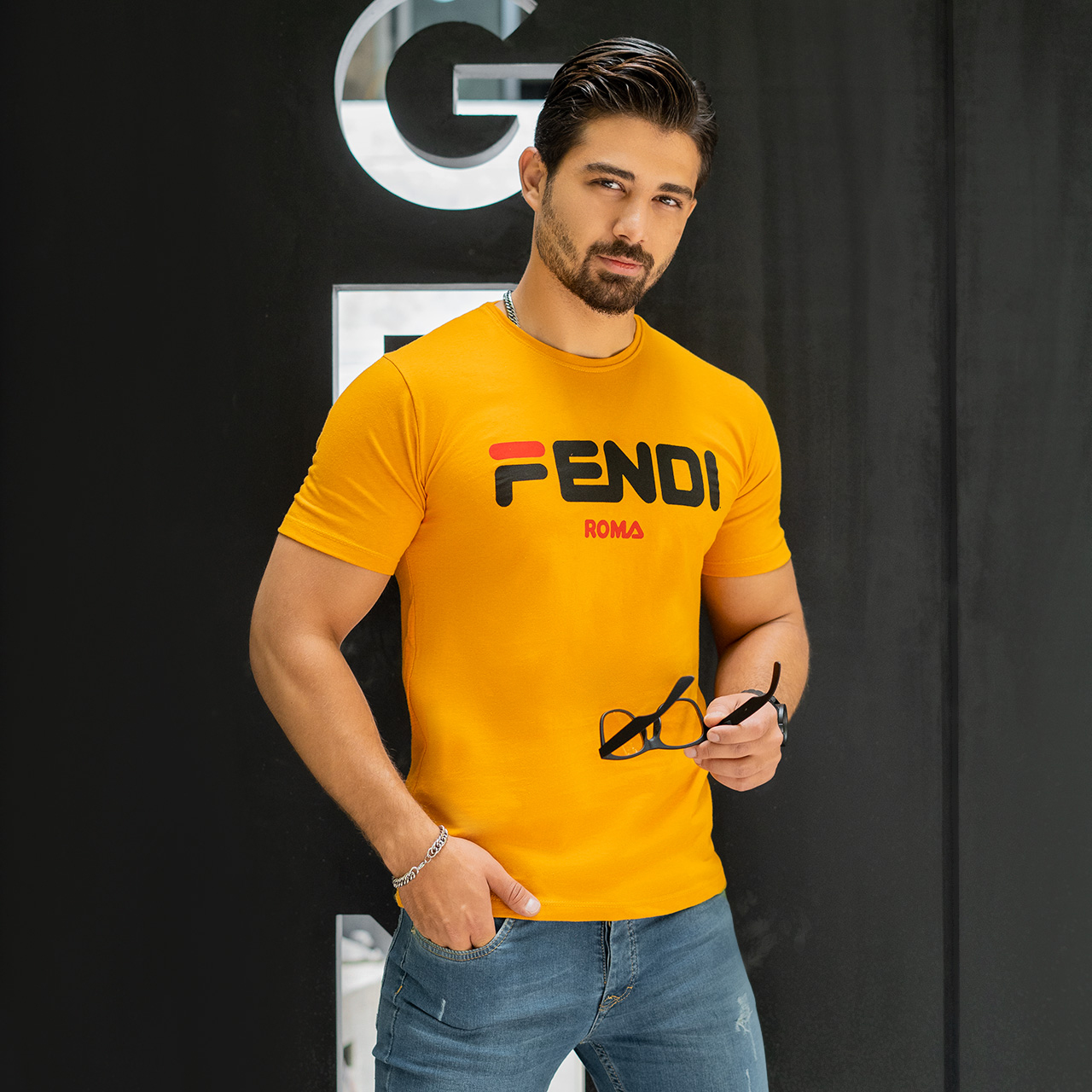 تیشرت فندی زرد مردانه مدل Roma