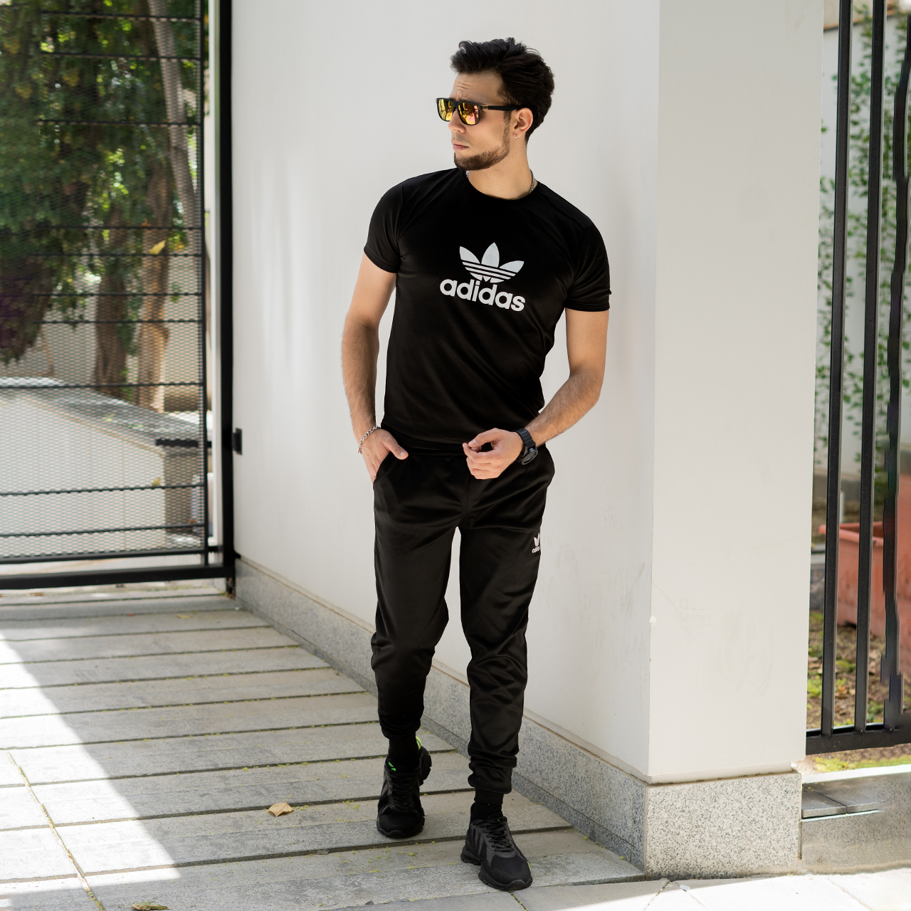 ست تیشرت شلوار آدیداس مشکی مردانه مدل Otava