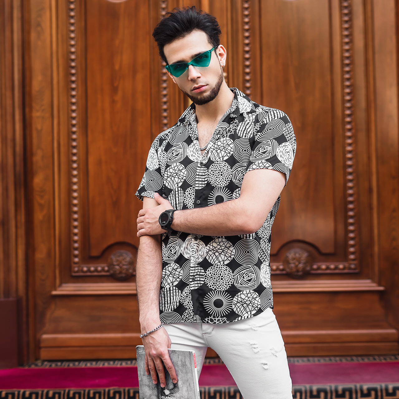 پیراهن هاوایی مردانه طرح دایره مدل amona