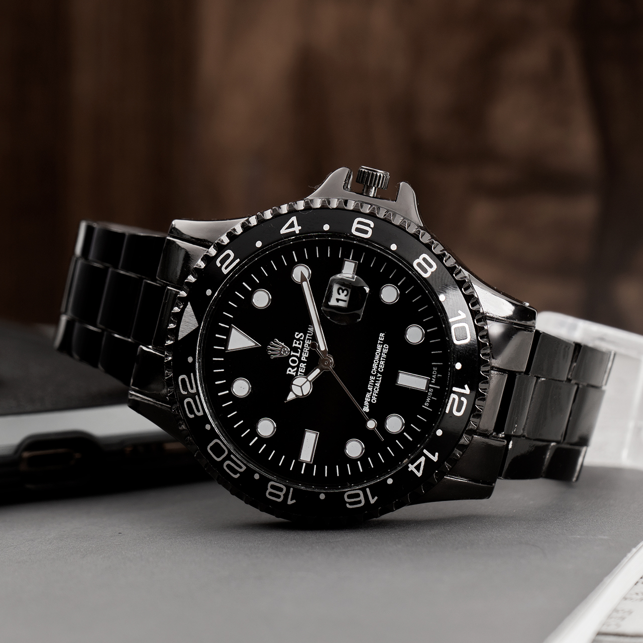 ساعت رولکس مشکی صفحه مشکی مردانه مدل 435