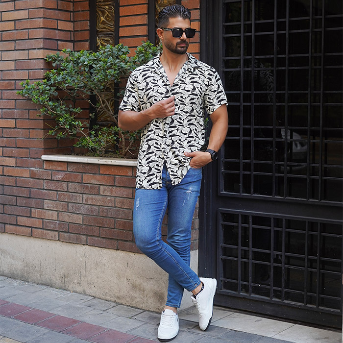 پیراهن هاوایی مردانه طرح ماهی مدل Fito