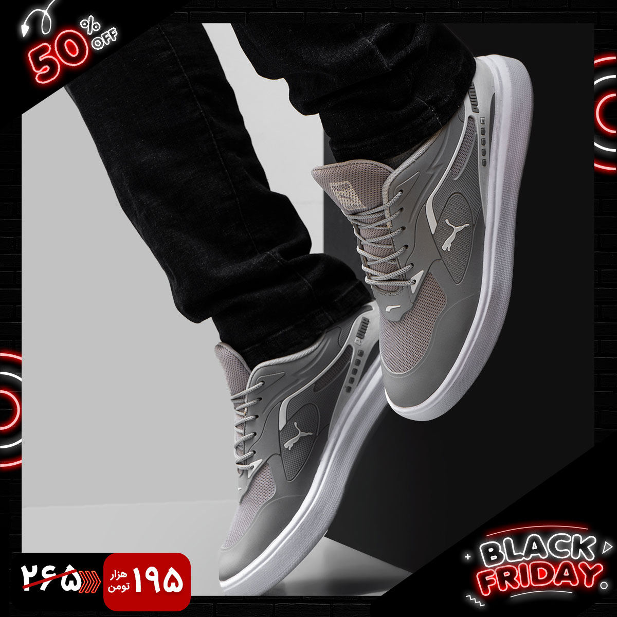 کفش تخت مردانه پوما طوسی تیره مدل Parin