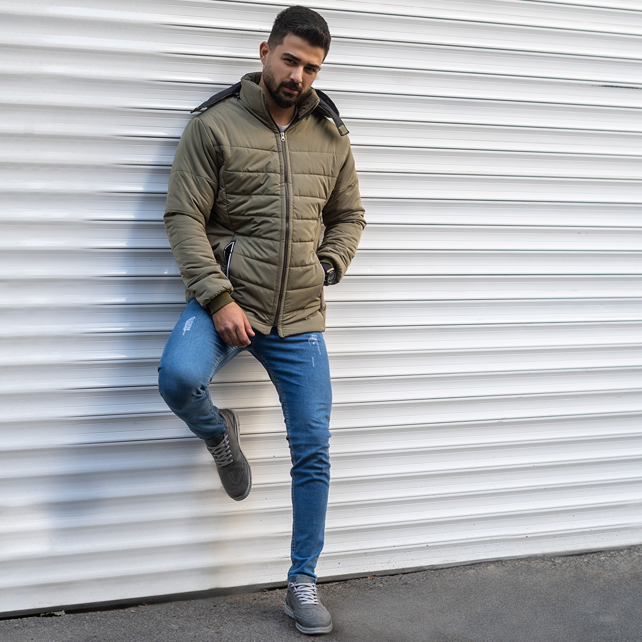 کاپشن مردانه ساده سبز زیتونی مدلAidin