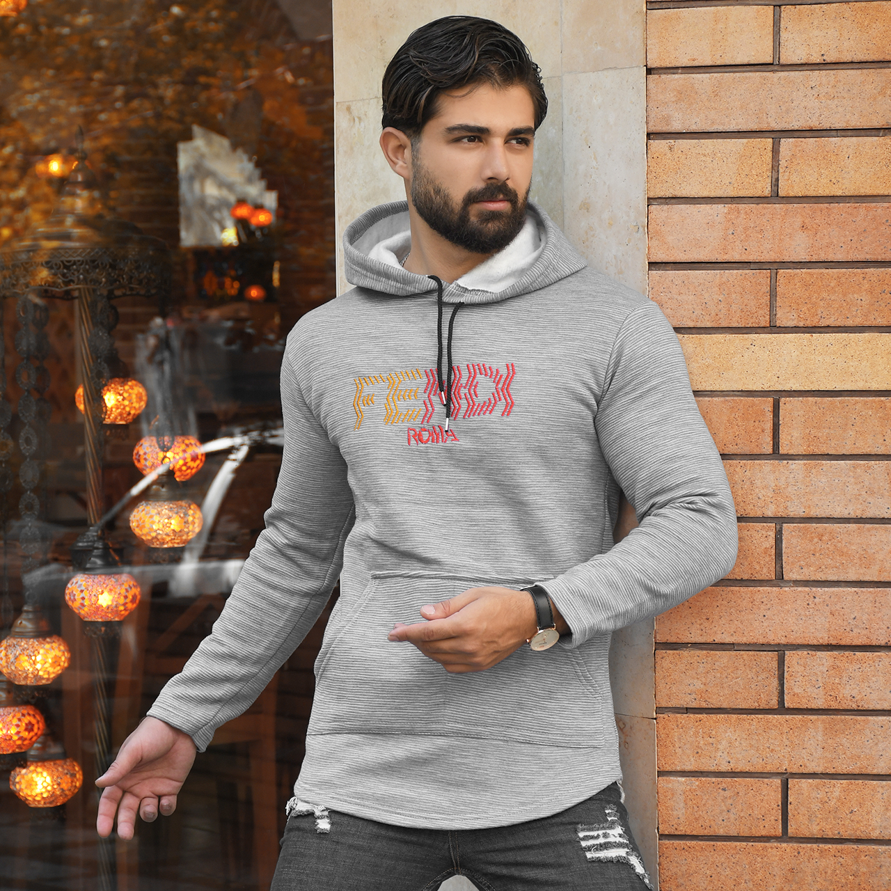 هودی مردانه Fendi طوسی مدل K90