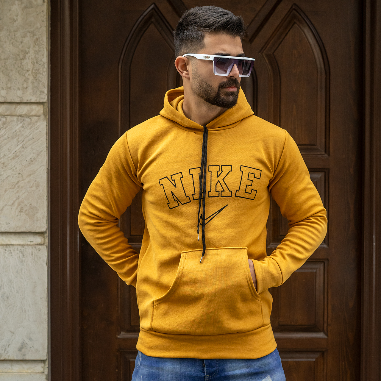 هودی مردانه نایک زرد مدل TEMPA