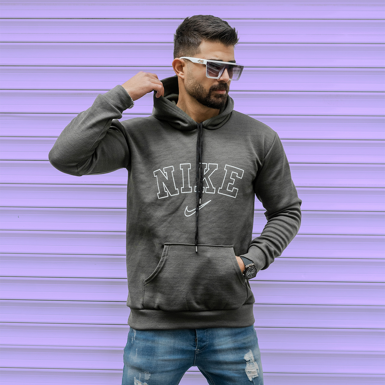 هودی مردانه نایک طوسی مدل TEMPA