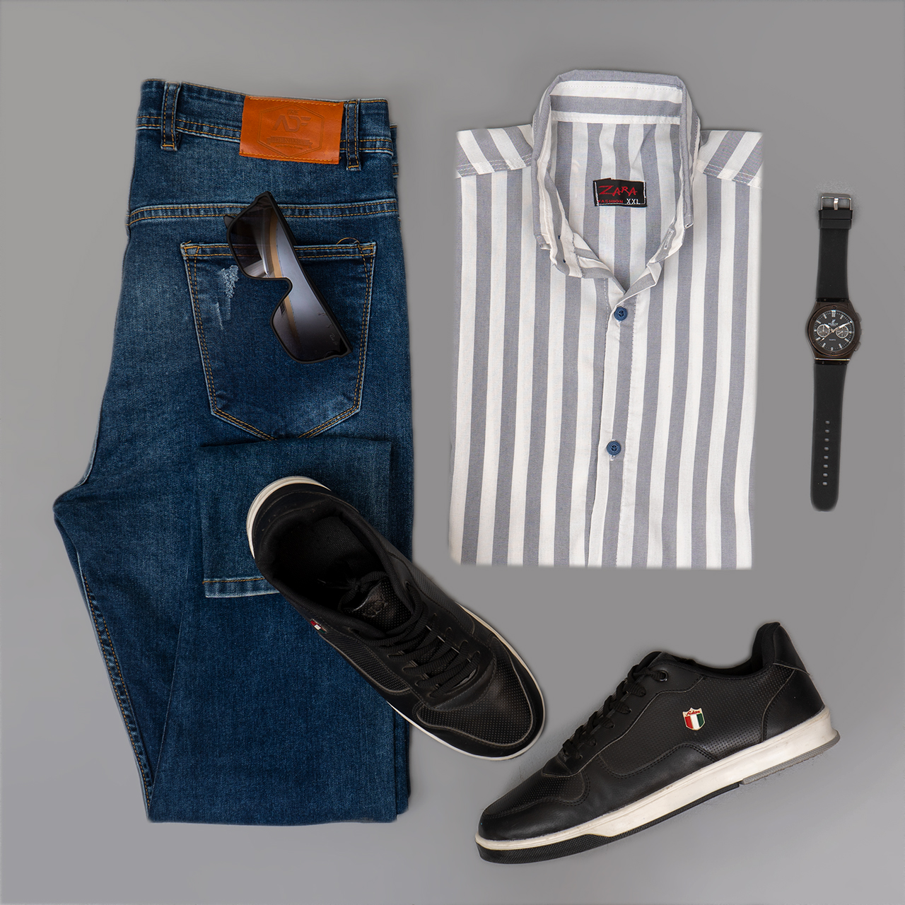 پیراهن راه راه طوسی سفید مردانه مدل HAMED