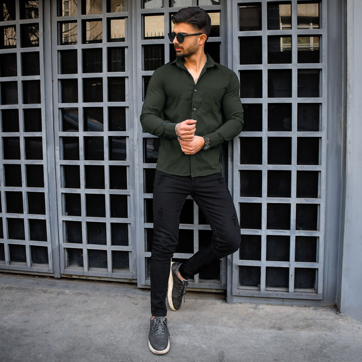 پیراهن ساده مردانه سبز مدل ADIB