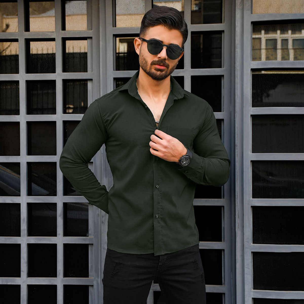 پیراهن ساده مردانه سبز مدل ADIB