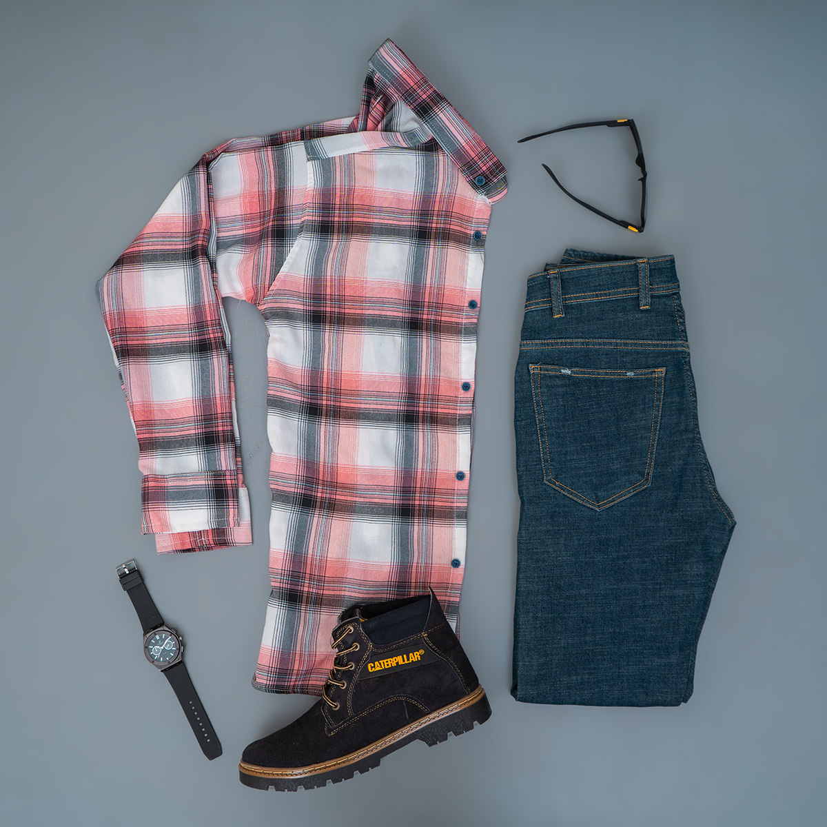 پیراهن مردانه چهارخونه صورتی طوسی مدل alvand