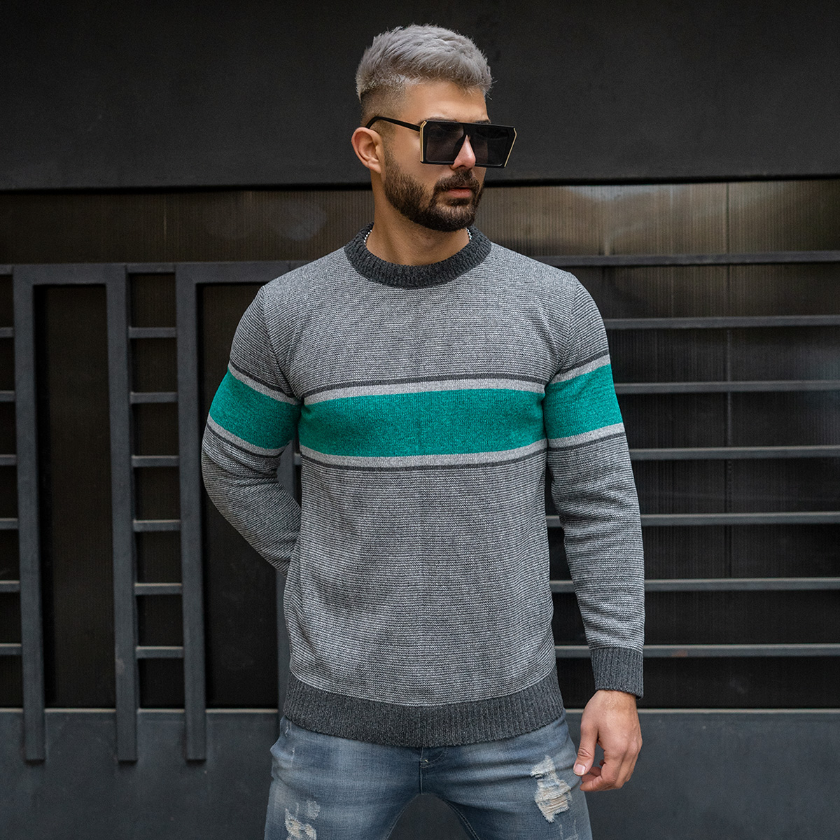 پلیور مردانه سبز-طوسی مدل Madis
