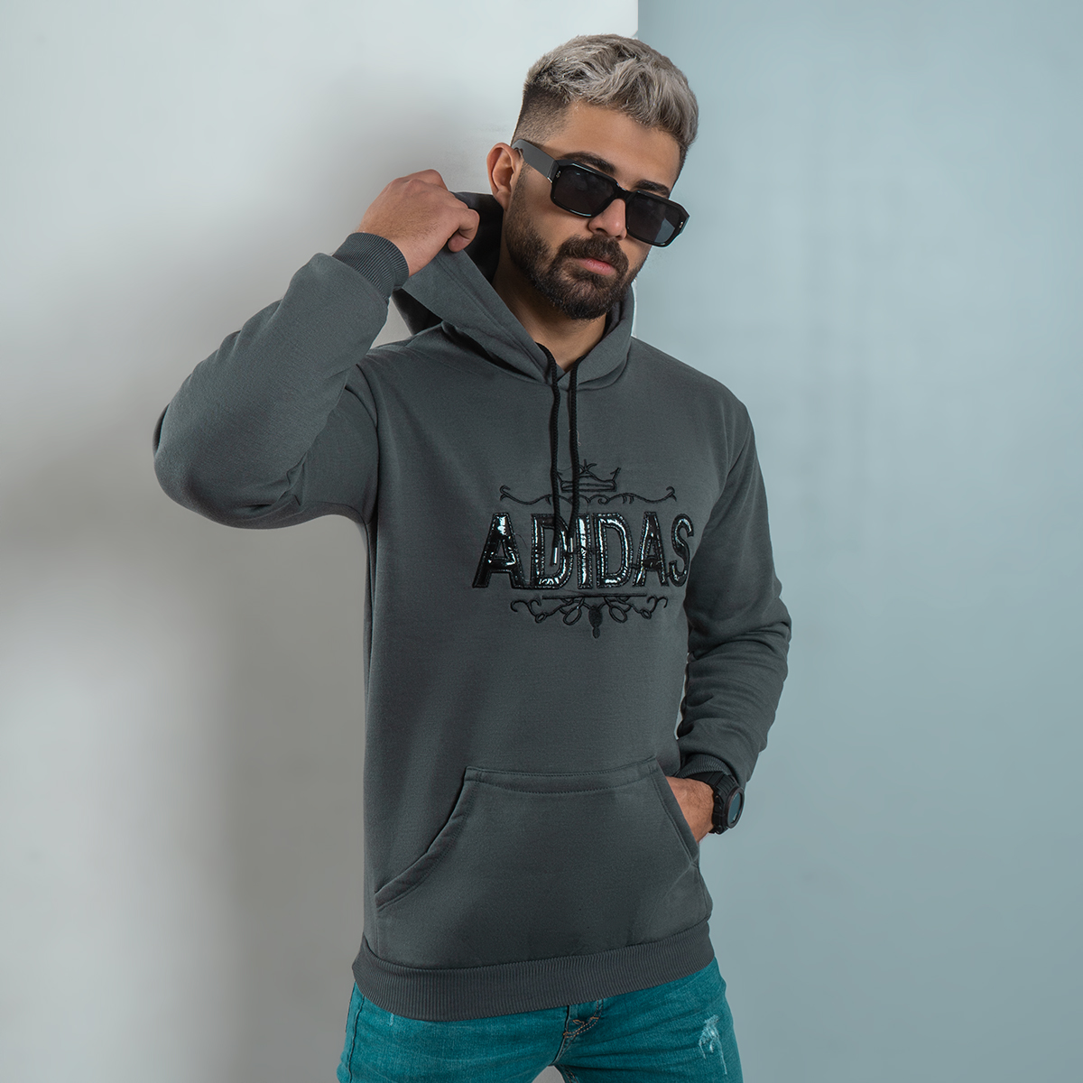 هودی مردانه Adidas طوسی مدل Sahand