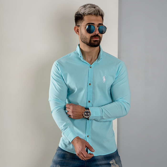 پیراهن مردانه آبی فیروزه ای مدل VQ