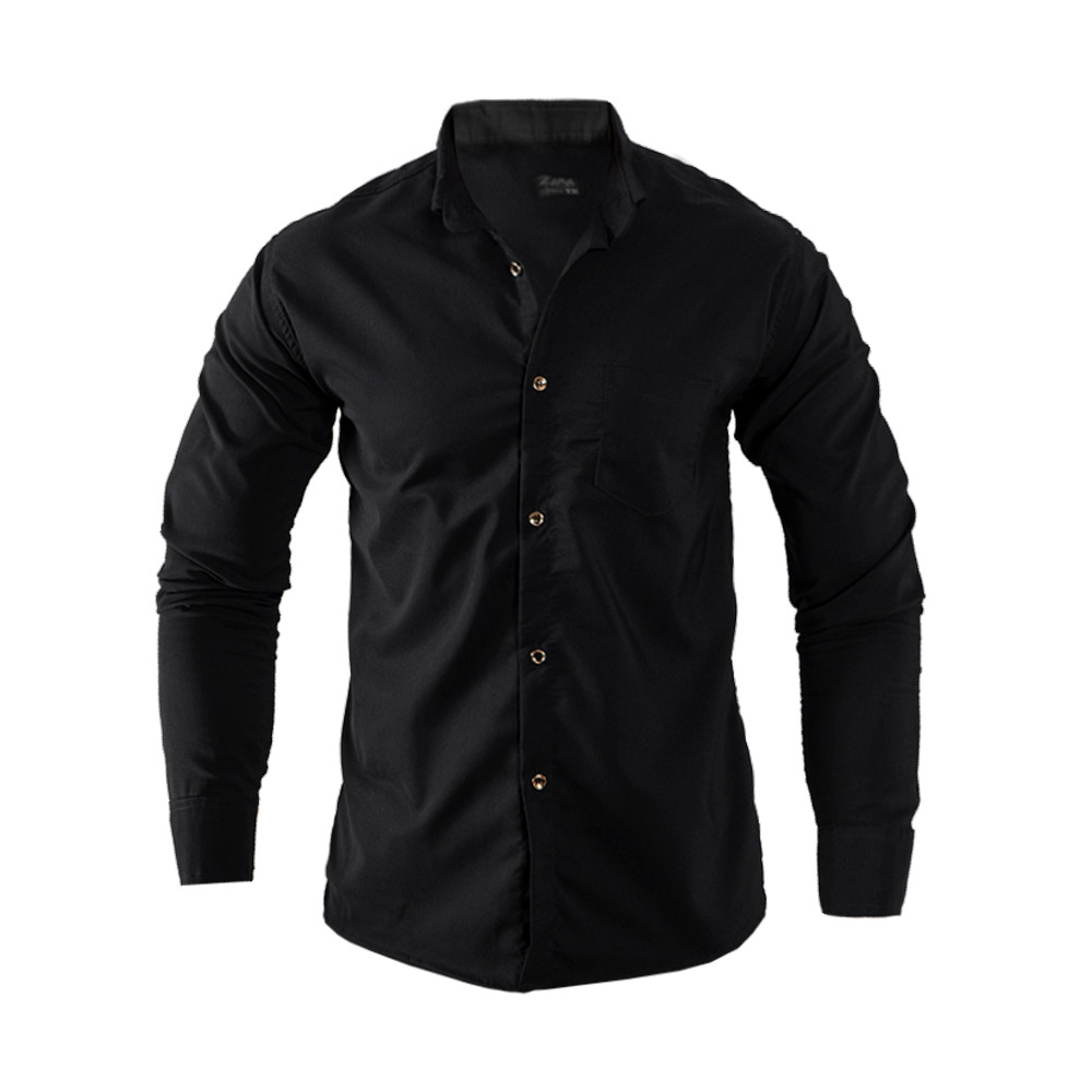 پیراهن مردانه مشکی ساده جیب دار مردانه مدل VQ