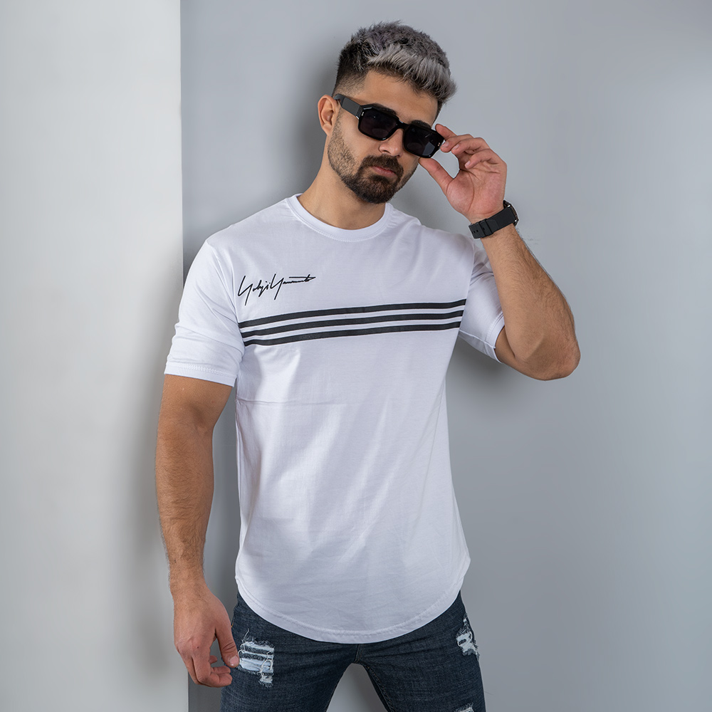 تیشرت مردانه سه خط سفید مدل DENVER