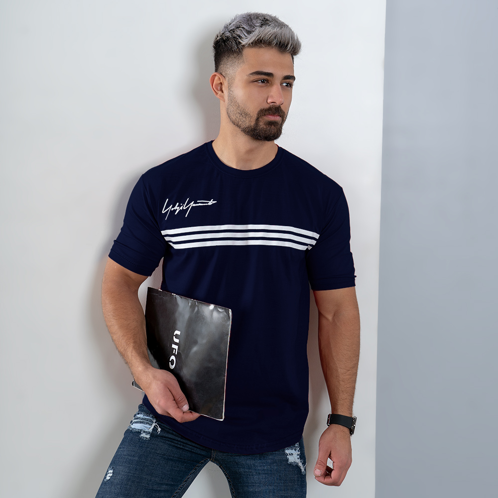 تیشرت مردانه سه خط سرمه ای مدل DENVER