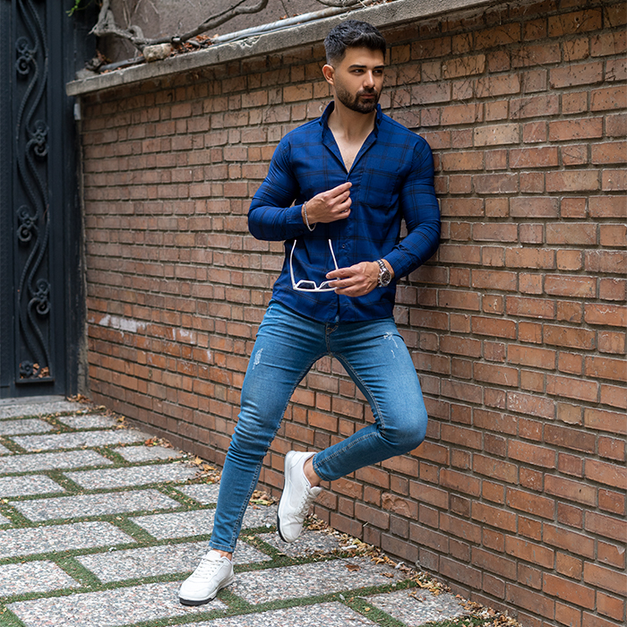 پیراهن مردانه سرمه ای مدل Tanpoosh