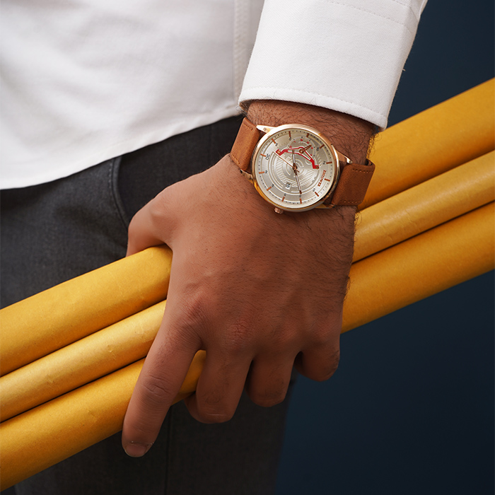 ساعت مچی عسلی صفحه سفید(طرح کمان) empower مدل EM20