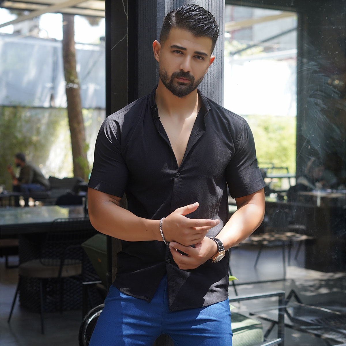 پیراهن آستین کوتاه مشکی مردانه مدل Diesel