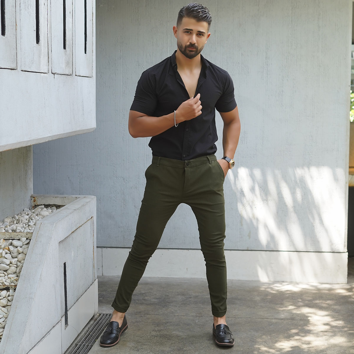 شلوار مردانه سبز مدل MOBIN